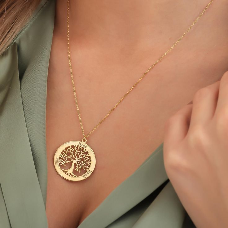 Family Tree Necklaces personalized family tree necklace engraved names, sterling silver, gold & rose gold